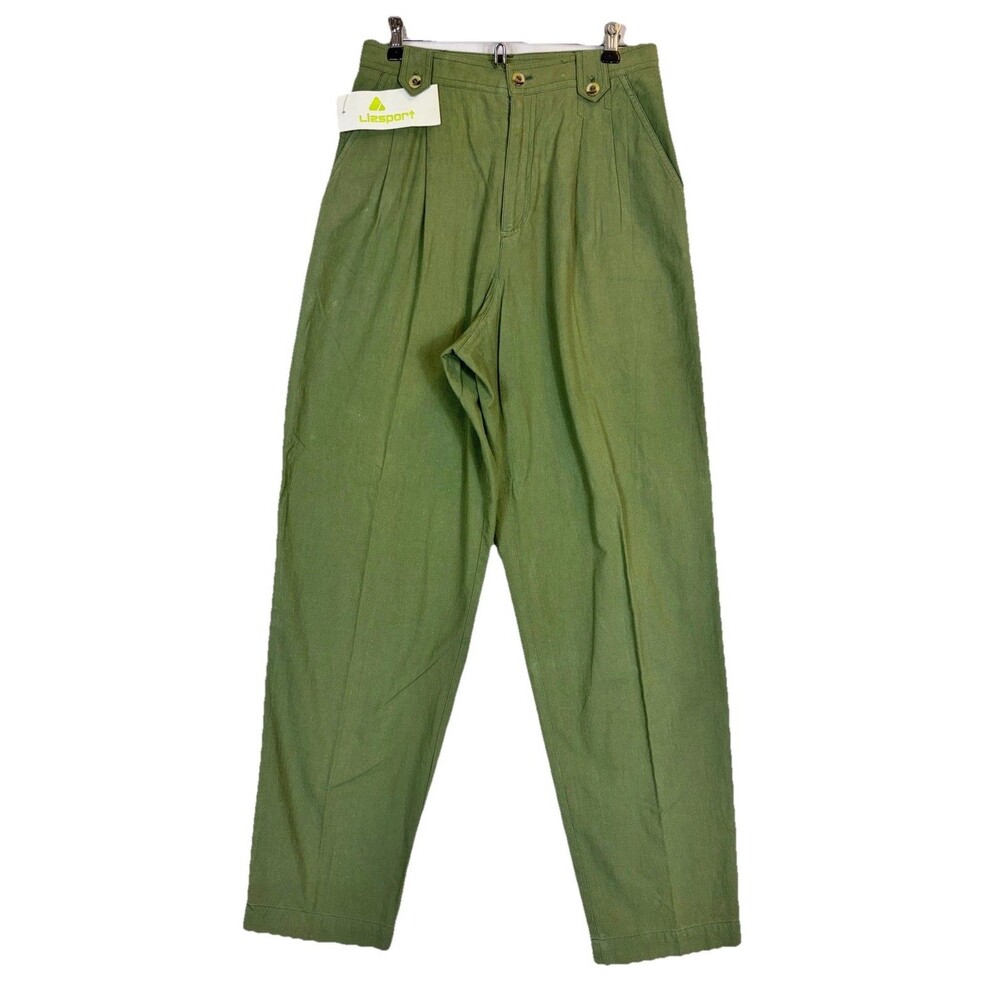 Liz Sport Vintage 90s Pleated HiRise Baggy Cotton Pants Green Women’s Size 8 NWT